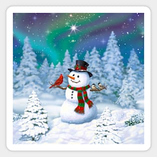 Happy Christmas Snowman and Birds Magnet